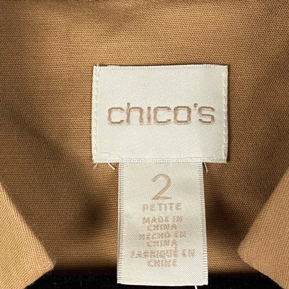 Chicos Drawstring Duster Jacket Womens 2P US PL Brown Sugar Snap Button Pockets - Picture 4 of 10